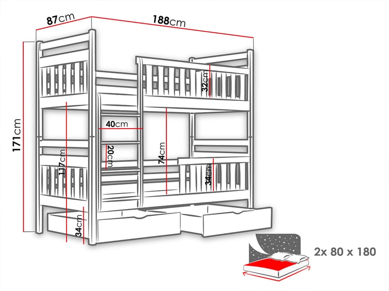 Bridgeorth Kerrossänky, kaksi makuupaikkaa 80x180 cm - Beige - Huonekalut - Sänky - Kerrossängyt - Parvisänky