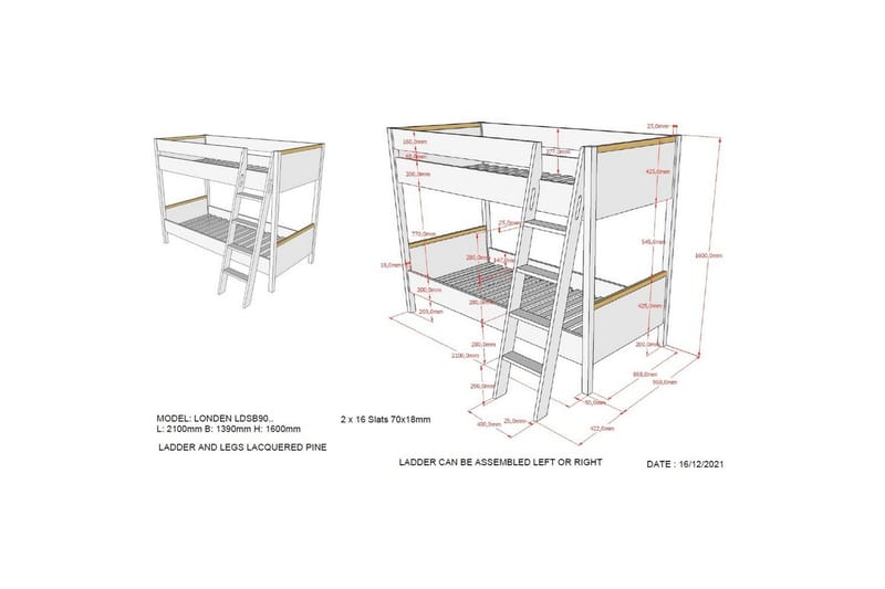 Kerrossänky Lontoo Valkoinen - Valkoinen - Huonekalut - Sänky - Kerrossängyt - Parvisänky