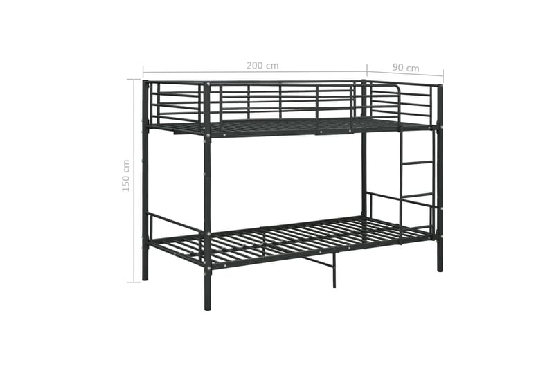 Kerrossänky musta metalli 90x200 cm - Musta - Huonekalut - Sänky - Kerrossängyt - Parvisänky