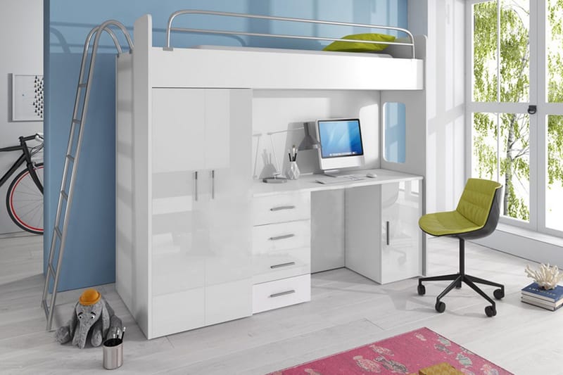 Lastensänky Porteous säilytyksellä ja Kirjoituspöytä 245 cm - Valkoinen - Huonekalut - Sänky - Kerrossängyt