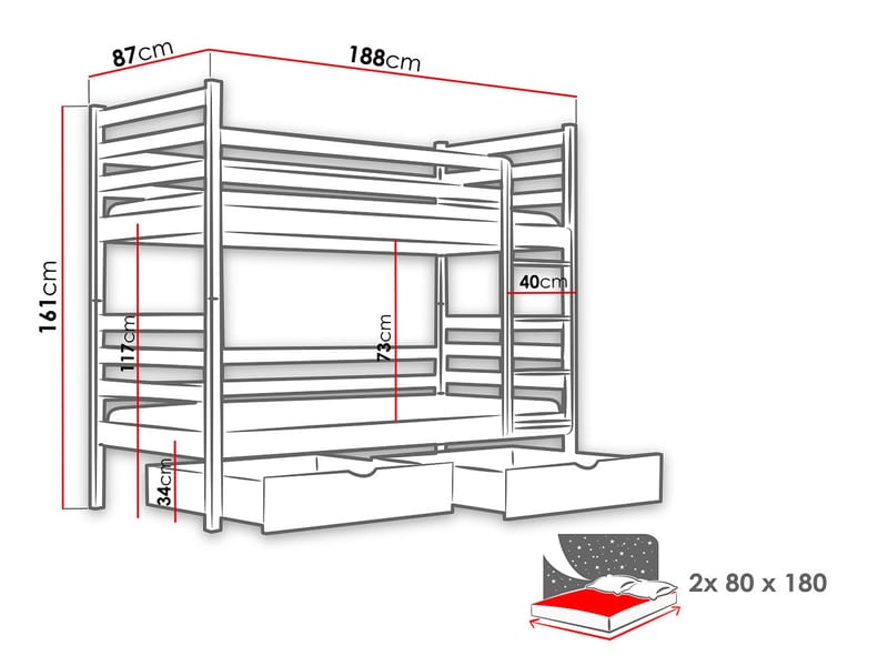 Suno Kerrossänky, kaksi makuupaikkaa 80x180 cm - Beige - Huonekalut - Sänky - Kerrossängyt - Parvisänky