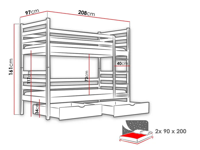 Suno Kerrossänky, kaksi makuupaikkaa 90x200 cm - Beige - Huonekalut - Sänky - Kerrossängyt - Parvisänky