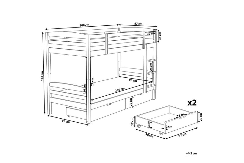 Våningssäng med lådor Beliani Regat med lådor Grå Grey - Huonekalut - Sänky - Kerrossängyt - Parvisänky
