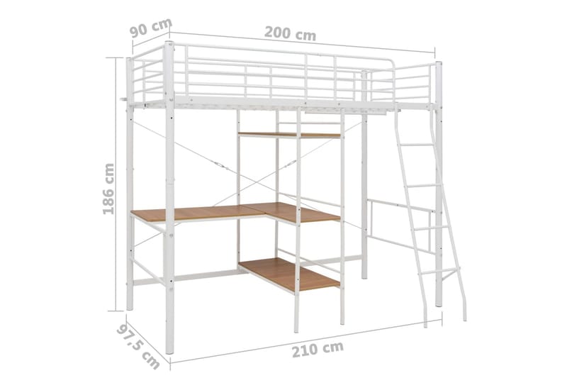Kerrossänky pöydän rungolla valkoinen metalli 90x200 cm - Huonekalut - Sänky - Kerrossängyt