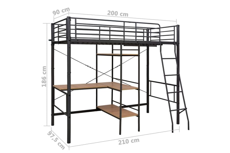 Kerrossänky pöydän rungolla musta metalli 90x200 cm - Huonekalut - Sänky - Kerrossängyt