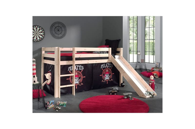 Keskikorkea sänky, jossa verho ja liukumäki Pino Luonnollinen, Merirosvo - Luonnollinen, Merirosvo - Huonekalut - Sänky - Kerrossängyt