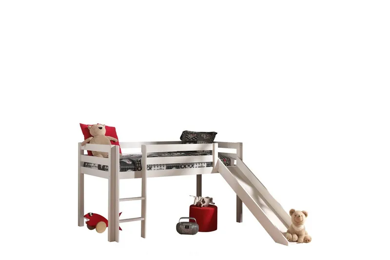 Keskikorkea sänky, jossa verho ja liukumäki Pino Valkoinen, Karibian merirosvot - Valkoinen, Karibian merirosvot - Huonekalut - Sänky - Kerrossängyt