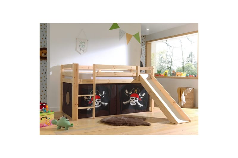 Keskikorkea sänky, jossa verho ja liukumäki Pino Luonnollinen, Karibian merirosvot - Luonnollinen, Karibian merirosvot - Huonekalut - Sänky - Kerrossängyt