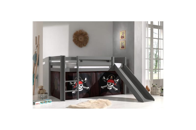 Keskikorkea sänky, jossa verho ja liukumäki Pino Harmaa, Karibian merirosvot - Harmaa, Karibian merirosvot - Huonekalut - Sänky - Kerrossängyt