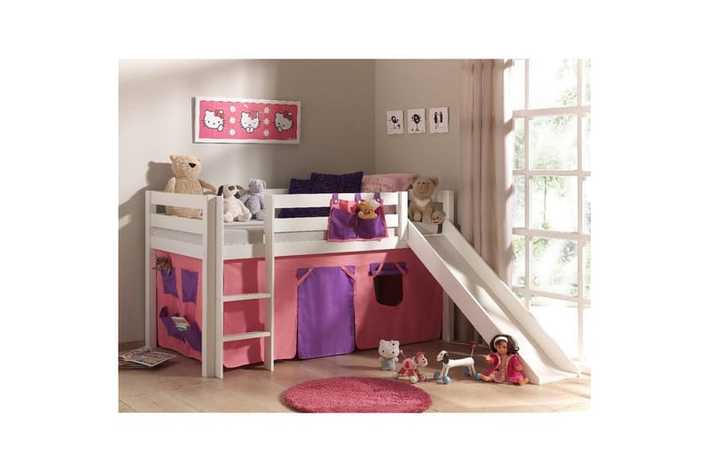 Keskikorkea sänky, jossa verho ja liukumäki Pino Valkoinen, Bella - Valkoinen, Bella - Huonekalut - Sänky - Kerrossängyt