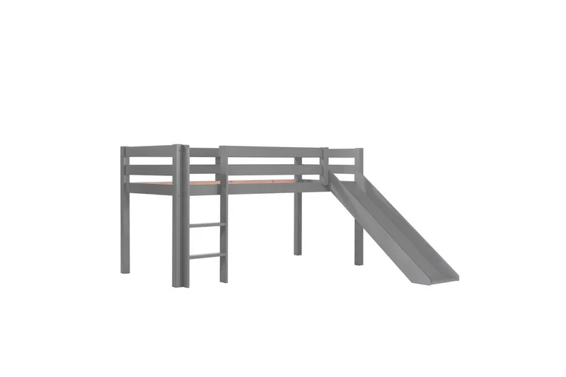 Keskikorkea sänky, jossa verho ja liukumäki Pino Harmaa, Merirosvo - Harmaa, Merirosvo - Huonekalut - Sänky - Kerrossängyt