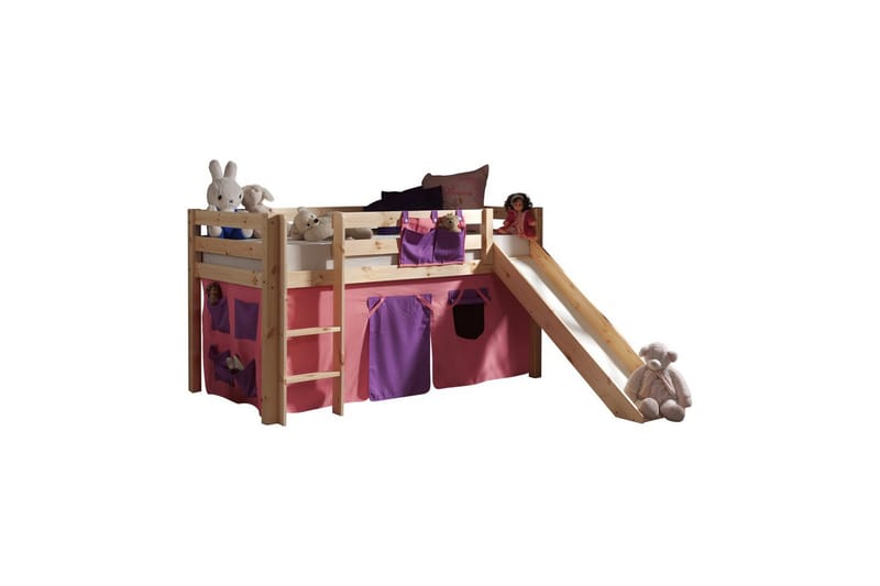 Keskikorkea sänky, jossa verho ja liukumäki Pino Luonnollinen, Bella, Luonnollinen, Bella