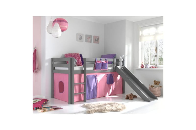 Keskikorkea sänky, jossa verho ja liukumäki Pino Harmaa, Bella - Harmaa, Bella - Huonekalut - Sänky - Kerrossängyt