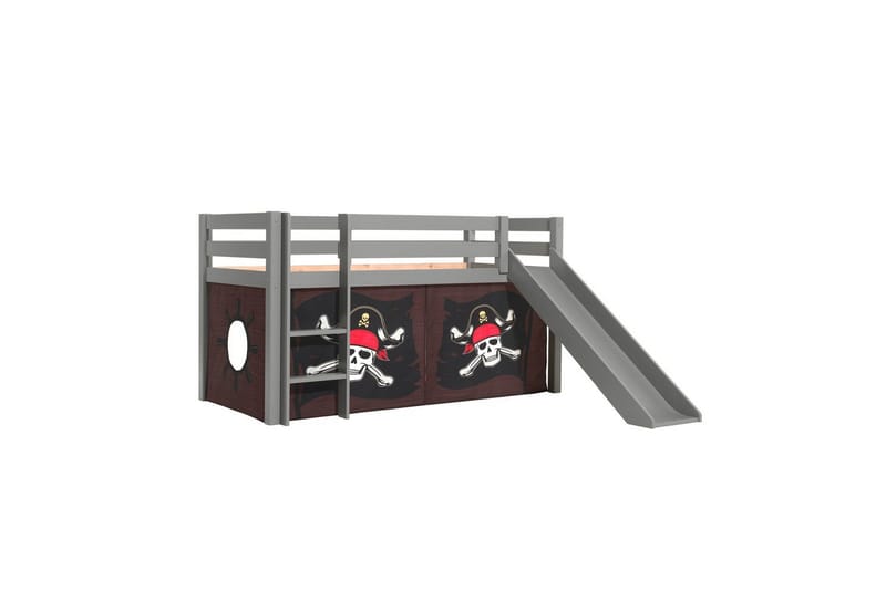 Keskikorkea sänky, jossa verho ja liukumäki Pino Harmaa, Karibian merirosvot - Harmaa, Karibian merirosvot - Huonekalut - Sänky - Kerrossängyt