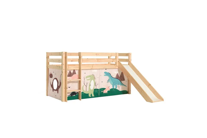 Keskikorkea sänky, jossa verho ja liukumäki Pino Luonnollinen, Dino, Luonnollinen, Dino