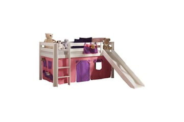 Keskikorkea sänky, jossa verho ja liukumäki Pino Valkoinen, Bella