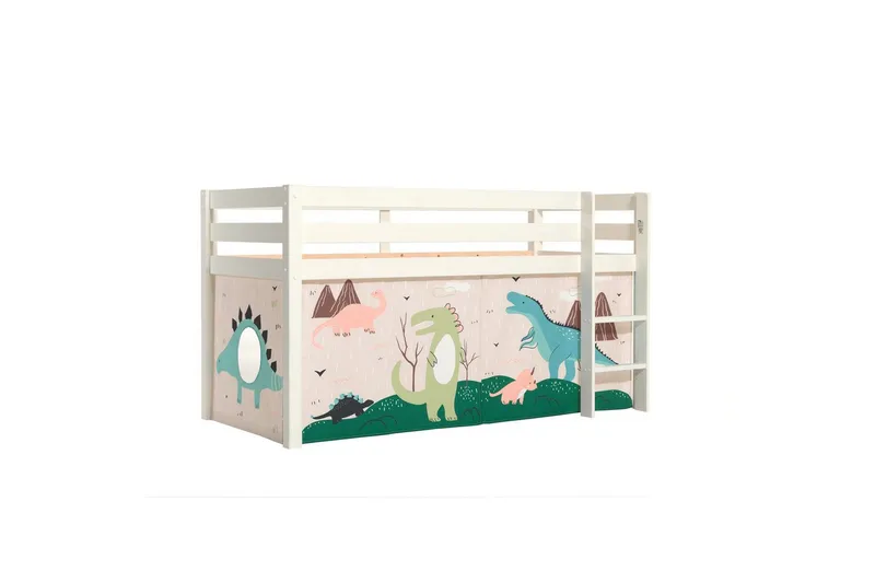 Keskikorkea sänky, jossa verho Pino Valkoinen, Dino, Valkoinen, Dino