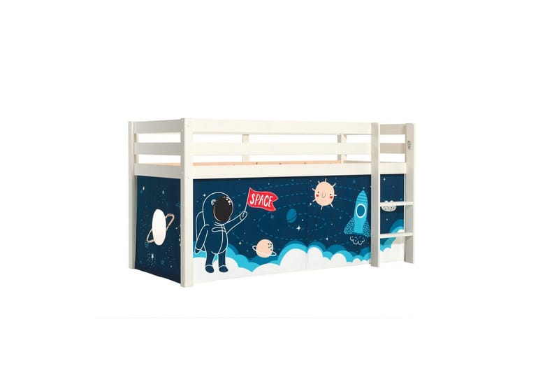 Keskikorkea sänky, jossa verho Pino Valkoinen, Avaruussukkula - Valkoinen, Avaruussukkula - Huonekalut - Sänky - Kerrossängyt