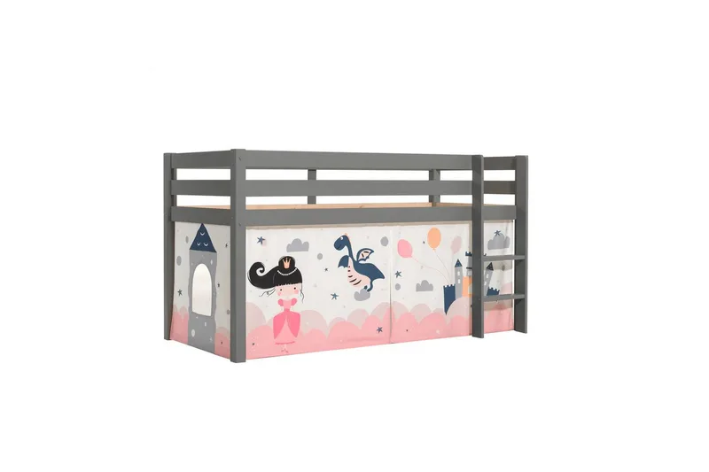 Keskikorkea sänky, jossa verho Pino Harmaa, Prinsessa Sophie - Harmaa, Prinsessa Sophie - Huonekalut - Sänky - Kerrossängyt