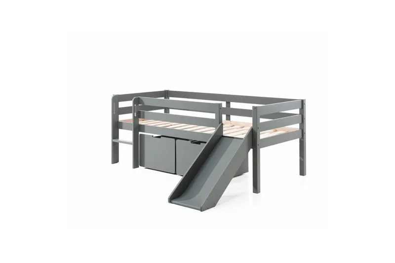 Keskikorkea sänky tikkailla ja laatikoilla Pino Harmaa, 2 kappaleen sarja, Ilman ripustettavaa hyllyä, Harmaa, 2 kappaleen sarja, Ilman ripustettavaa hyllyä