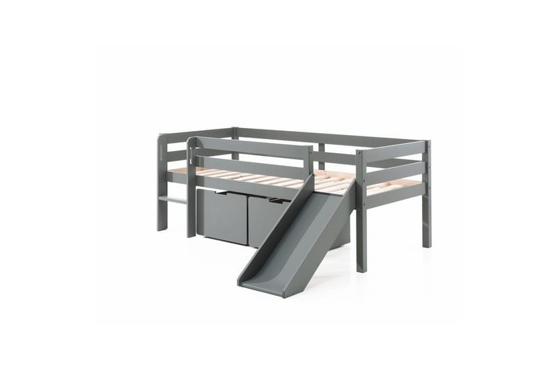 Keskikorkea sänky tikkailla ja laatikoilla Pino Harmaa, 2 kappaleen sarja, Ilman ripustettavaa hyllyä, Harmaa, 2 kappaleen sarja, Ilman ripustettavaa hyllyä