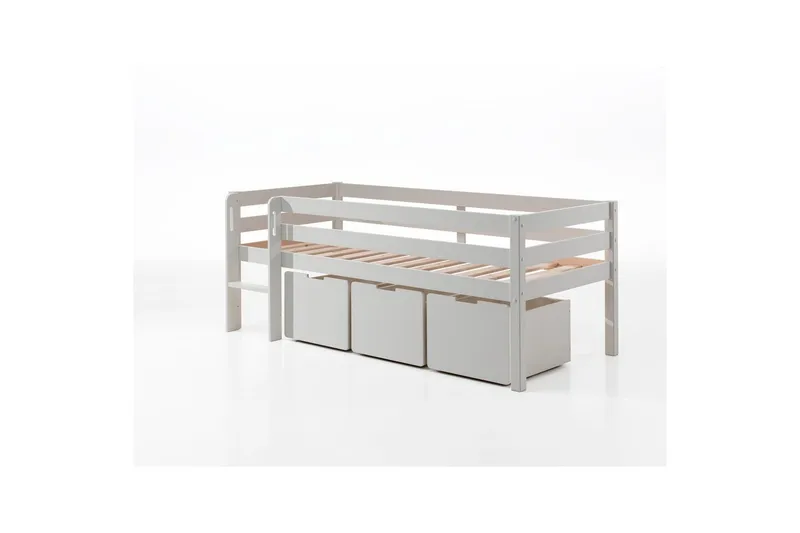 Keskikorkea sänky tikkailla ja laatikoilla Pino Valkoinen, 3 kappaleen sarja, Ilman ripustettavaa hyllyä, Valkoinen, 3 kappaleen sarja, Ilman ripustettavaa hyllyä