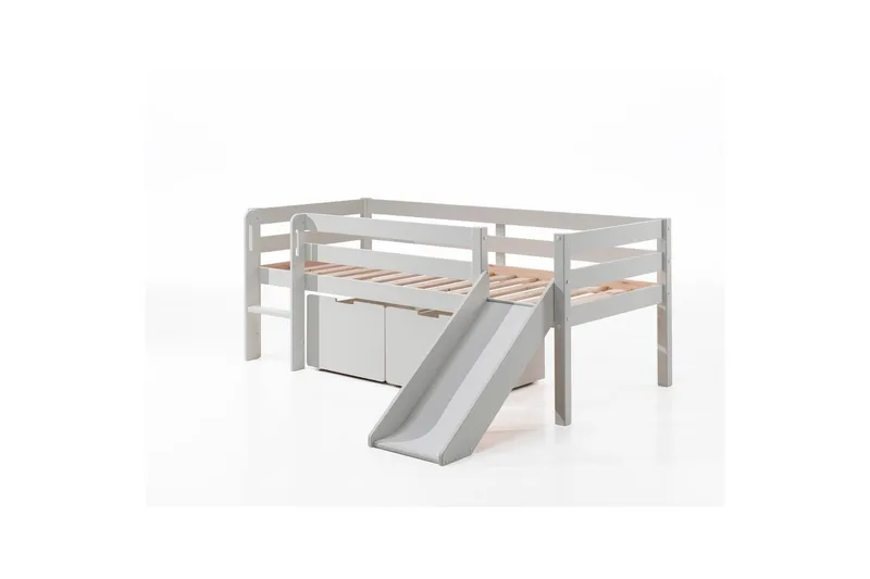 Keskikorkea sänky tikkailla ja laatikoilla Pino Valkoinen, 2 kappaleen sarja, Ilman ripustettavaa hyllyä, Valkoinen, 2 kappaleen sarja, Ilman ripustettavaa hyllyä