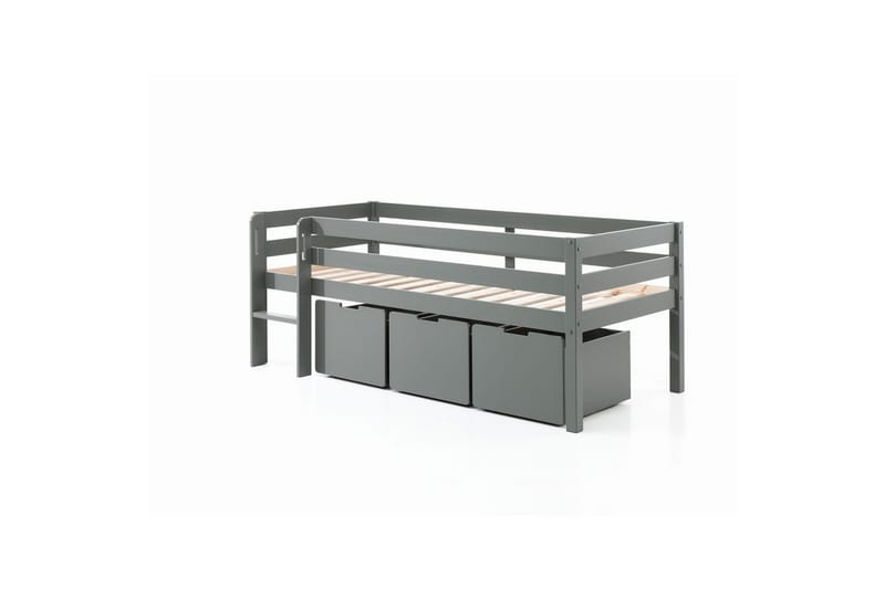 Keskikorkea sänky tikkailla ja laatikoilla Pino Harmaa, 3 kappaleen sarja, Ilman ripustettavaa hyllyä, Harmaa, 3 kappaleen sarja, Ilman ripustettavaa hyllyä