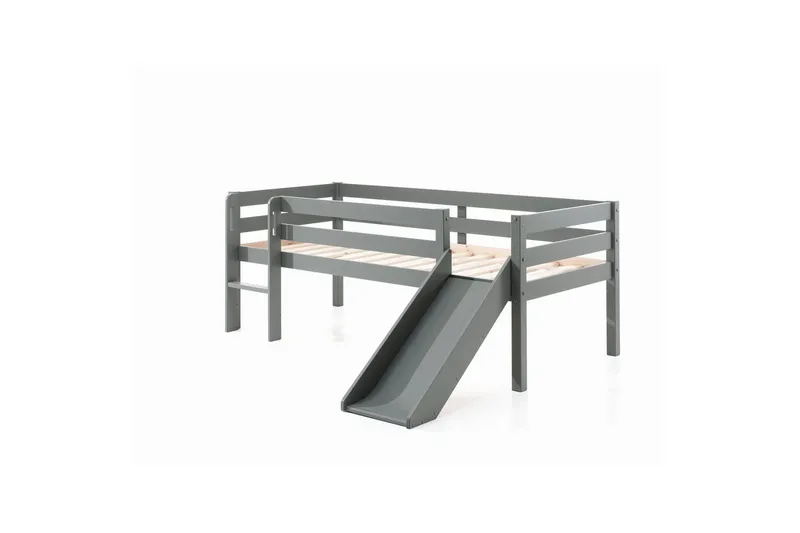 Keskikorkea sänky tikkailla ja riippuvalla hyllyllä Pino Harmaa, Liukumäellä - Harmaa, Liukumäellä - Huonekalut - Sänky - Kerrossängyt