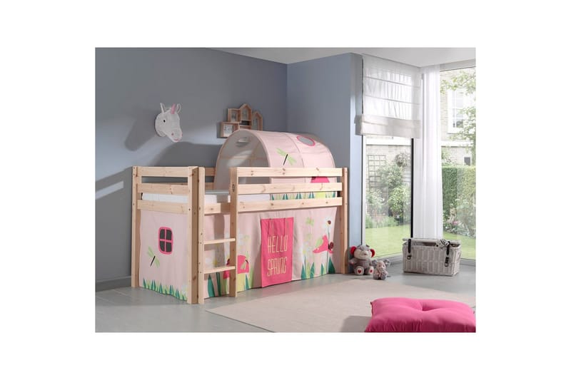 Keskikorkea sänky verholla Pino Kevät Luonnollinen, Luonnollinen, Ilman liukumäkeä, Kevät, Jousi, Ilman taskuja - Luonnollinen, Luonnollinen, Ilman liukumäkeä, Kevät, Jousi, Ilman taskuja - Huonekalut - Sänky - Kerrossängyt