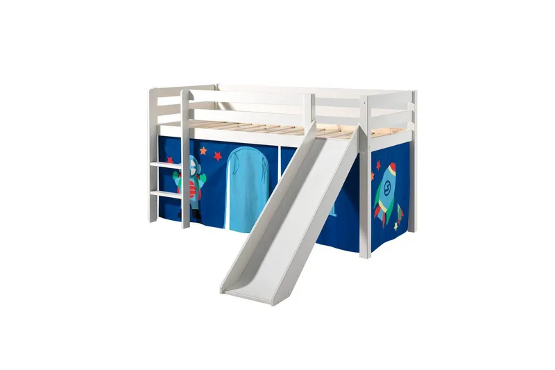 Keskikorkea sänky verholla Pino Astro Valkoinen, Valkoinen, Liukumäellä, Ilman tunnelia, Ei taskuja, Valkoinen, Valkoinen, Liukumäellä, Ilman tunnelia, Ei taskuja