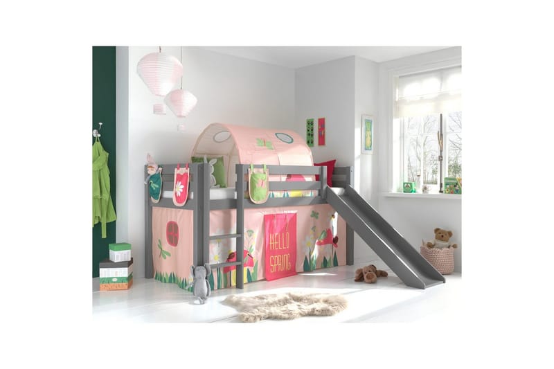 Keskikorkea sänky verholla Pino Kevät Harmaa, Harmaa, Liukumäellä, Jousi, Kevät, 3 - Harmaa, Harmaa, Liukumäellä, Jousi, Kevät, 3 - Huonekalut - Sänky - Kerrossängyt