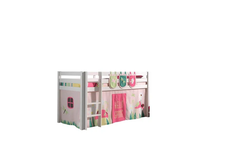 Keskikorkea sänky verholla Pino Kevät Valkoinen, Valkoinen, Ilman liukum äkeä, Ilman tunnelia, 3, Valkoinen, Valkoinen, Ilman liukumäkeä, Ilman tunnelia, 3