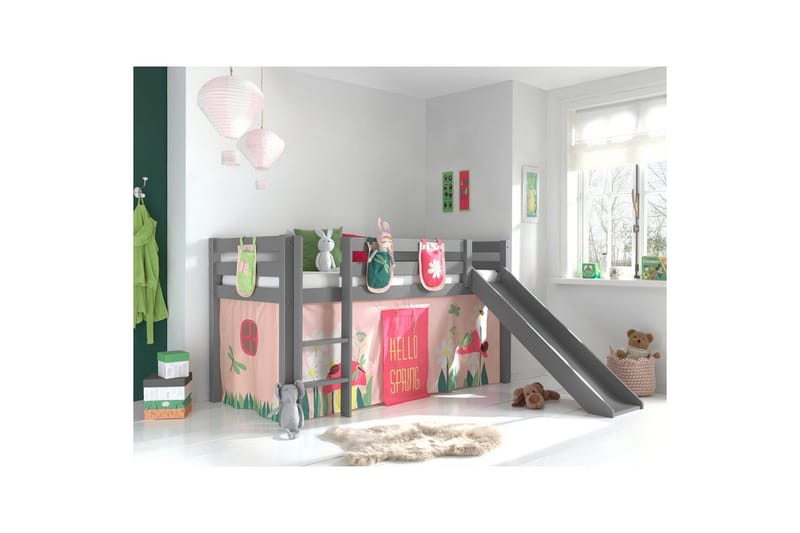 Keskikorkea sänky verholla Pino Kevät Harmaa, Harmaa, Liukumäellä, Ilman tunnelia, 3 - Harmaa, Harmaa, Liukumäellä, Ilman tunnelia, 3 - Huonekalut - Sänky - Kerrossängyt