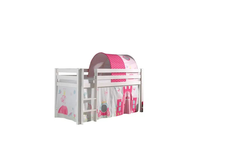 Keskikorkea sänky verholla Pino Prinsessa Valkoinen, Valkoinen, Ilman liukumäkeä, Prinsessa, Ei taskuja - Valkoinen, Valkoinen, Ilman liukumäkeä, Prinsessa, Ei taskuja - Huonekalut - Sänky - Kerrossängyt