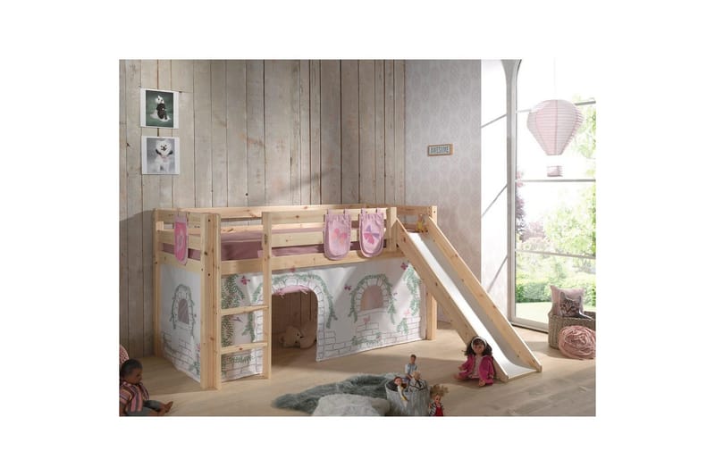 Keskikorkea sänky verholla Pino Birdy Luonnollinen, Luonnollinen, Liukumäellä, Ilman tunnelia, 3 - Luonnollinen, Luonnollinen, Liukumäellä, Ilman tunnelia, 3 - Huonekalut - Sänky - Kerrossängyt