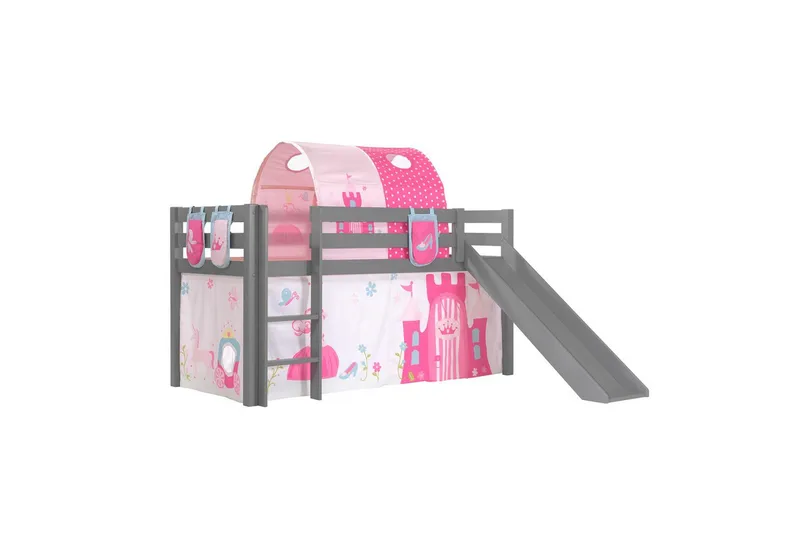 Keskikorkea sänky verholla Pino Prinsessa Harmaa, Harmaa, Liukumäellä, Prinsessa, 3 - Harmaa, Harmaa, Liukumäellä, Prinsessa, 3 - Huonekalut - Sänky - Kerrossängyt