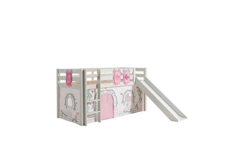 Keskikorkea sänky verholla Pino Birdy Valkoinen, Valkoinen, Liukumäellä, Ilman tunnelia, 3, Valkoinen, Valkoinen, Liukumäellä, Ilman tunnelia, 3