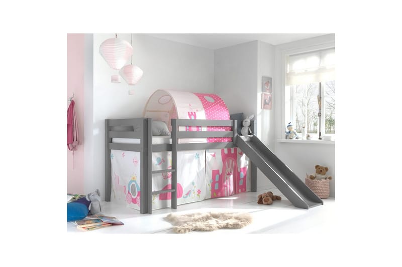 Keskikorkea sänky verholla Pino Prinsessa Harmaa, Harmaa, Liukumäellä, Prinsessa, Ei taskuja - Harmaa, Harmaa, Liukumäellä, Prinsessa, Ei taskuja - Huonekalut - Sänky - Kerrossängyt