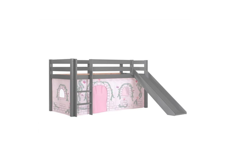 Keskikorkea sänky verholla Pino Birdy Harmaa, Harmaa, Liukumäellä, Ilman tunnelia, Ei taskuja - Harmaa, Harmaa, Liukumäellä, Ilman tunnelia, Ei taskuja - Huonekalut - Sänky - Kerrossängyt