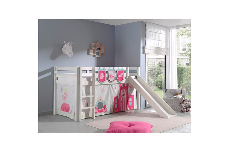 Keskikorkea sänky verholla Pino Prinsessa Valkoinen, Valkoinen, Liukumäellä, Ilman tunnelia, 3 - Valkoinen, Valkoinen, Liukumäellä, Ilman tunnelia, 3 - Huonekalut - Sänky - Kerrossängyt