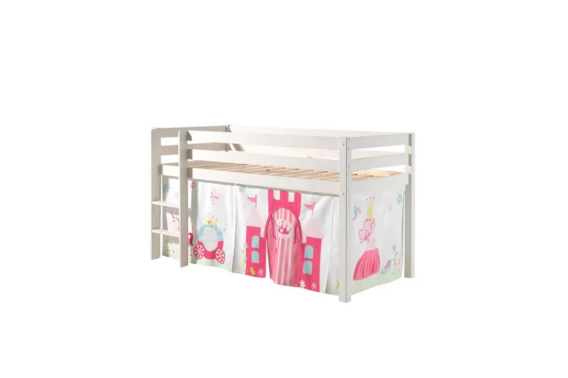 Keskikorkea sänky verholla Pino Prinsessa Valkoinen, Valkoinen, Ilman liukumäkeä, Ilman tunnelia, Ei taskuja, Valkoinen, Valkoinen, Ilman liukumäkeä, Ilman tunnelia, Ei taskuja