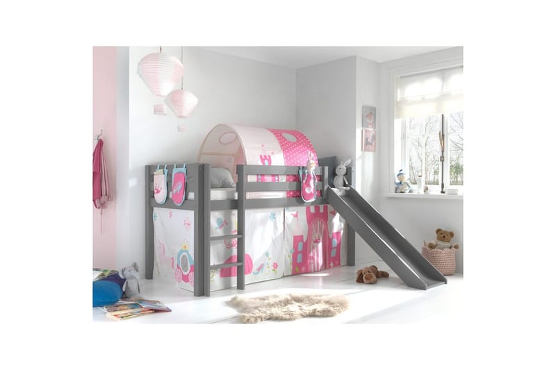 Keskikorkea sänky verholla Pino Prinsessa Harmaa, Harmaa, Liukumäellä, Prinsessa, 3 - Harmaa, Harmaa, Liukumäellä, Prinsessa, 3 - Huonekalut - Sänky - Kerrossängyt