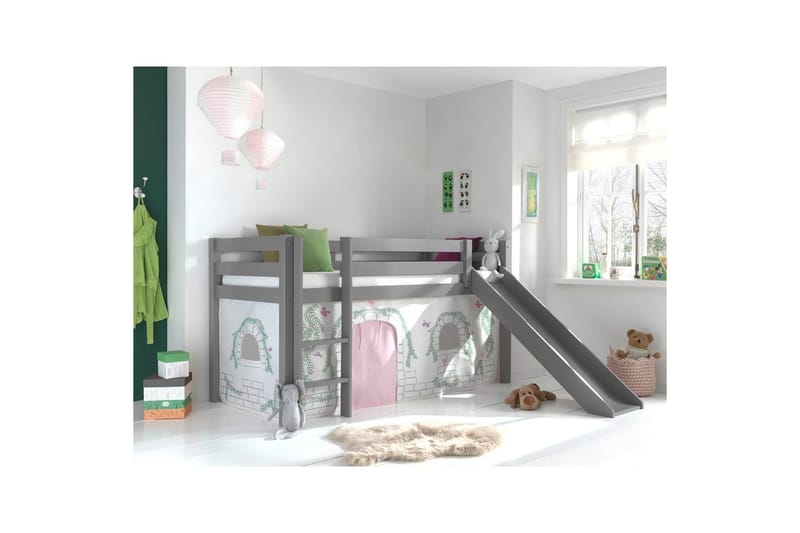 Keskikorkea sänky verholla Pino Birdy Harmaa, Harmaa, Liukumäellä, Ilman tunnelia, Ei taskuja - Harmaa, Harmaa, Liukumäellä, Ilman tunnelia, Ei taskuja - Huonekalut - Sänky - Kerrossängyt