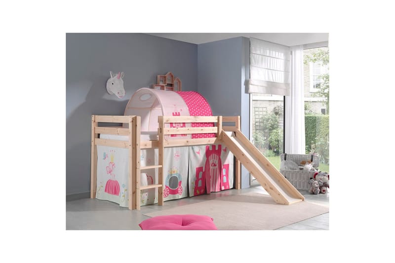 Keskikorkea sänky verholla Pino Prinsessa Luonnollinen, Luonnollinen, Liukumäellä, Prinsessa, Ei taskuja - Luonnollinen, Luonnollinen, Liukumäellä, Prinsessa, Ei taskuja - Huonekalut - Sänky - Kerrossängyt
