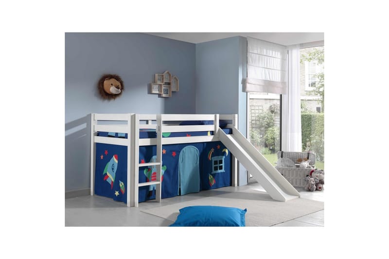 Keskikorkea sänky verholla Pino Astro Valkoinen, Valkoinen, Liukumäellä, Ilman tunnelia, Ei taskuja - Valkoinen, Valkoinen, Liukumäellä, Ilman tunnelia, Ei taskuja - Huonekalut - Sänky - Kerrossängyt