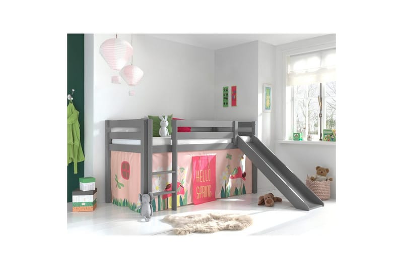 Keskikorkea sänky verholla Pino Kevät Harmaa, Harmaa, Liukumäellä, Ilman tunnelia, Ilman taskuja - Harmaa, Harmaa, Liukumäellä, Ilman tunnelia, Ilman taskuja - Huonekalut - Sänky - Kerrossängyt