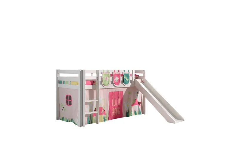 Keskikorkea sänky verholla Pino Kevät Valkoinen, Valkoinen, Liukumäellä, Ilman tunnelia, 3, Valkoinen, Valkoinen, Liukumäellä, Ilman tunnelia, 3