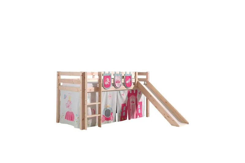 Keskikorkea sänky verholla Pino Prinsessa Luonnollinen, Luonnollinen, Liukumäellä, Ilman tunnelia, 3, Luonnollinen, Luonnollinen, Liukumäellä, Ilman tunnelia, 3