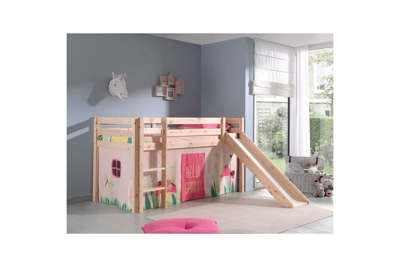 Keskikorkea sänky verholla Pino Kevät Luonnollinen, Luonnollinen, Liukumäellä, Ilman tunnelia, Ilman taskuja - Luonnollinen, Luonnollinen, Liukumäellä, Ilman tunnelia, Ilman taskuja - Huonekalut - Sänky - Kerrossängyt